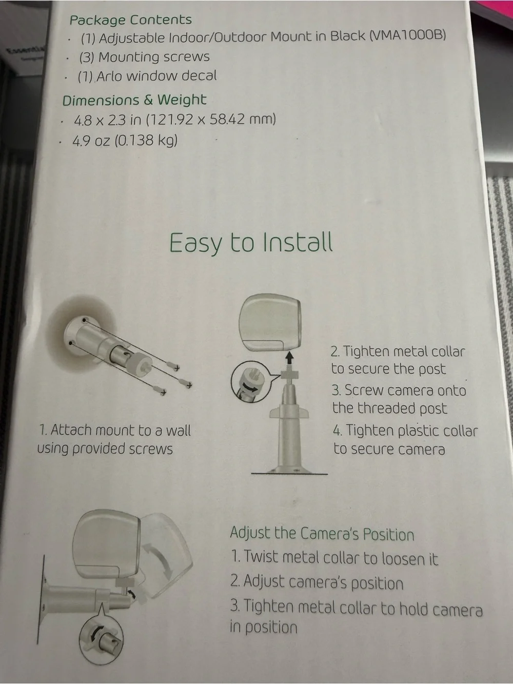 Arlo Indoor/Outdoor Mount and 2 Essential Outdoor Charging Cable - White